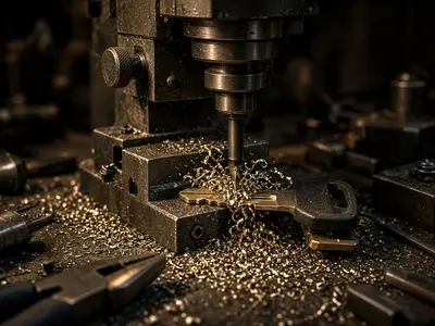 Key cutting machine cutting a car key
